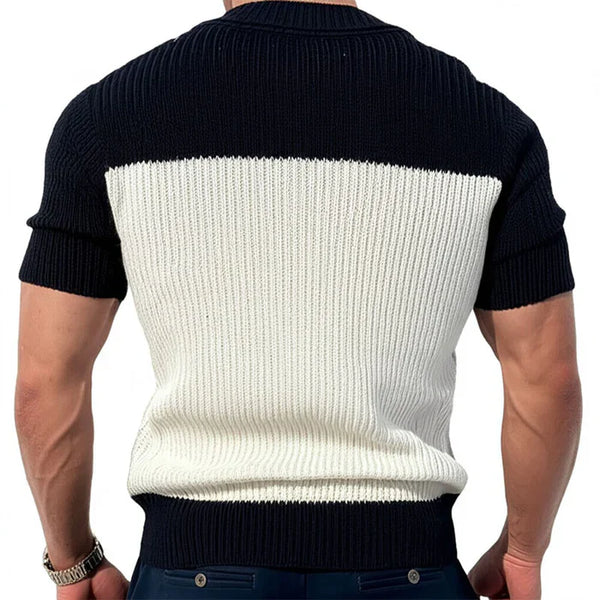 Men's Casual V-Neck Slim Fit Cotton Knitted Short Sleeve T-Shirt