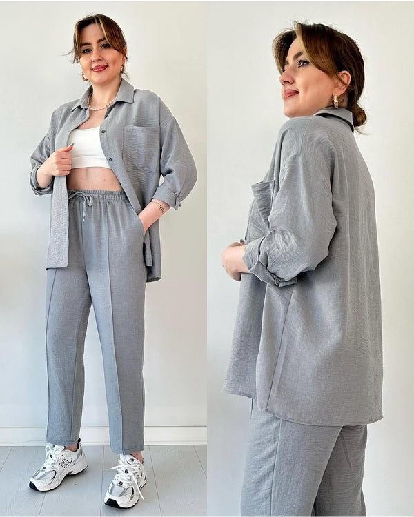 Shirt Collar Drop Shoulder Shirt & Trousers Co-Ords