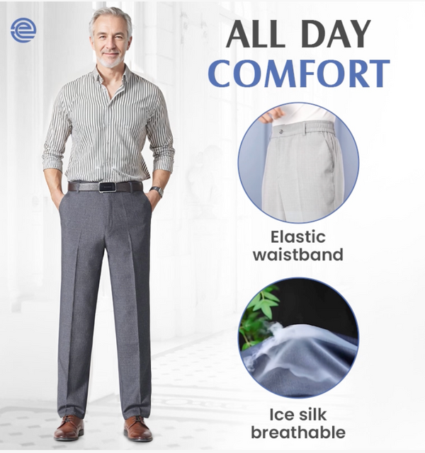 Men’s Pleated Ice Silk High-Waist Comfort Pants